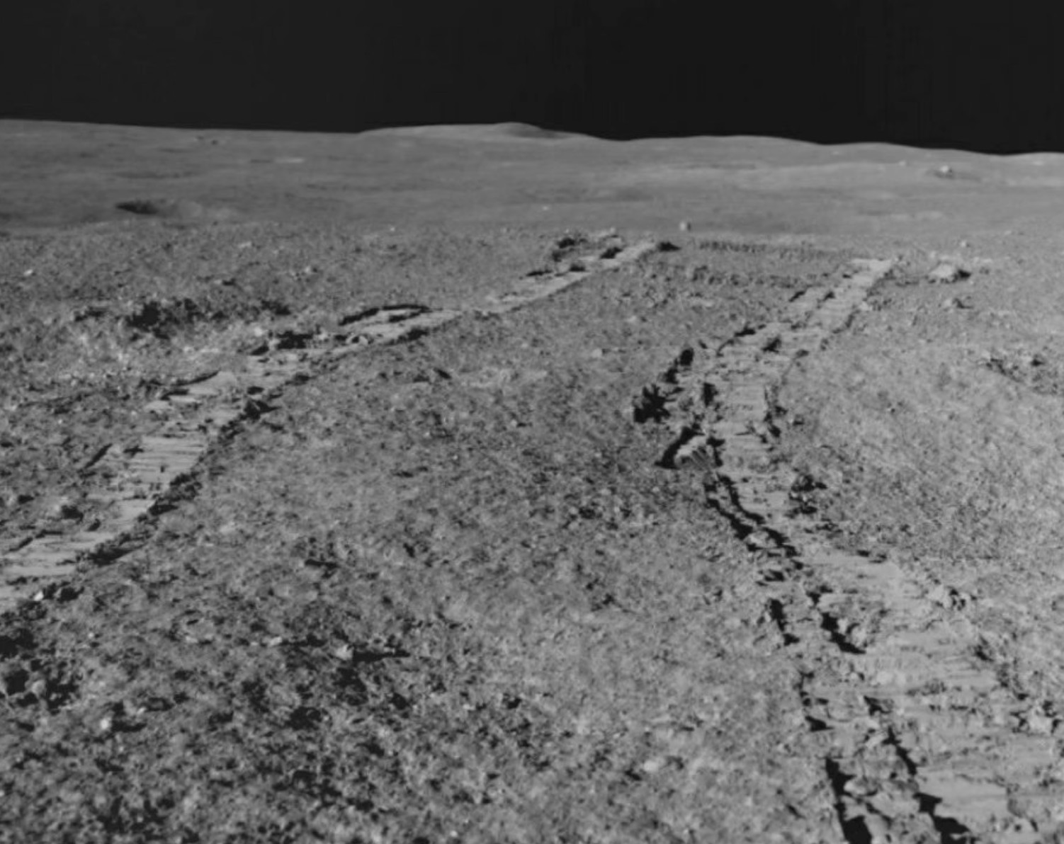 Pragyan rover tracks on the lunar surface after the Chandrayaan-3 landing